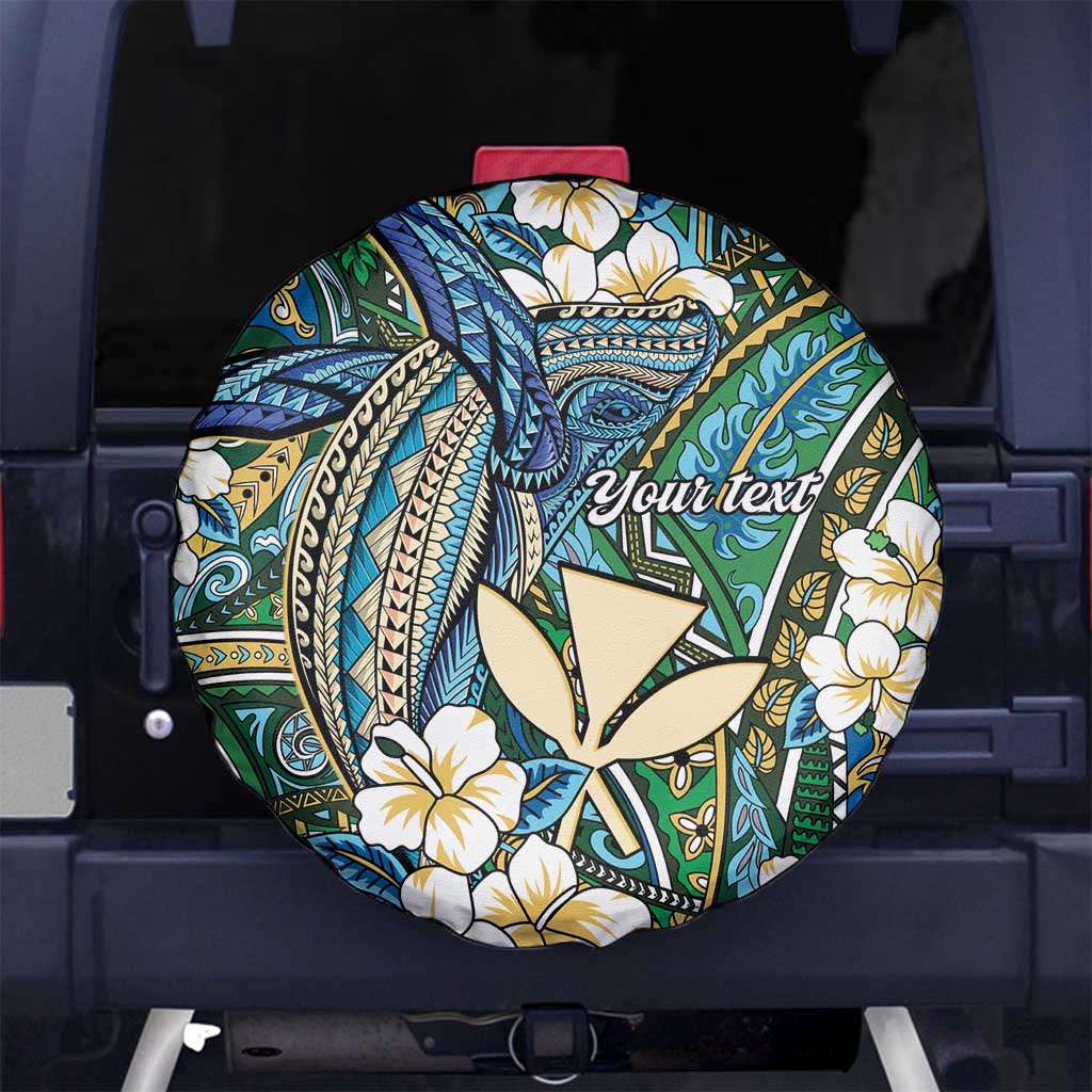 Personalised Hawaii Tribal Humpback Whale Spare Tire Cover Omaomao Hibiscus Seamless Pattern
