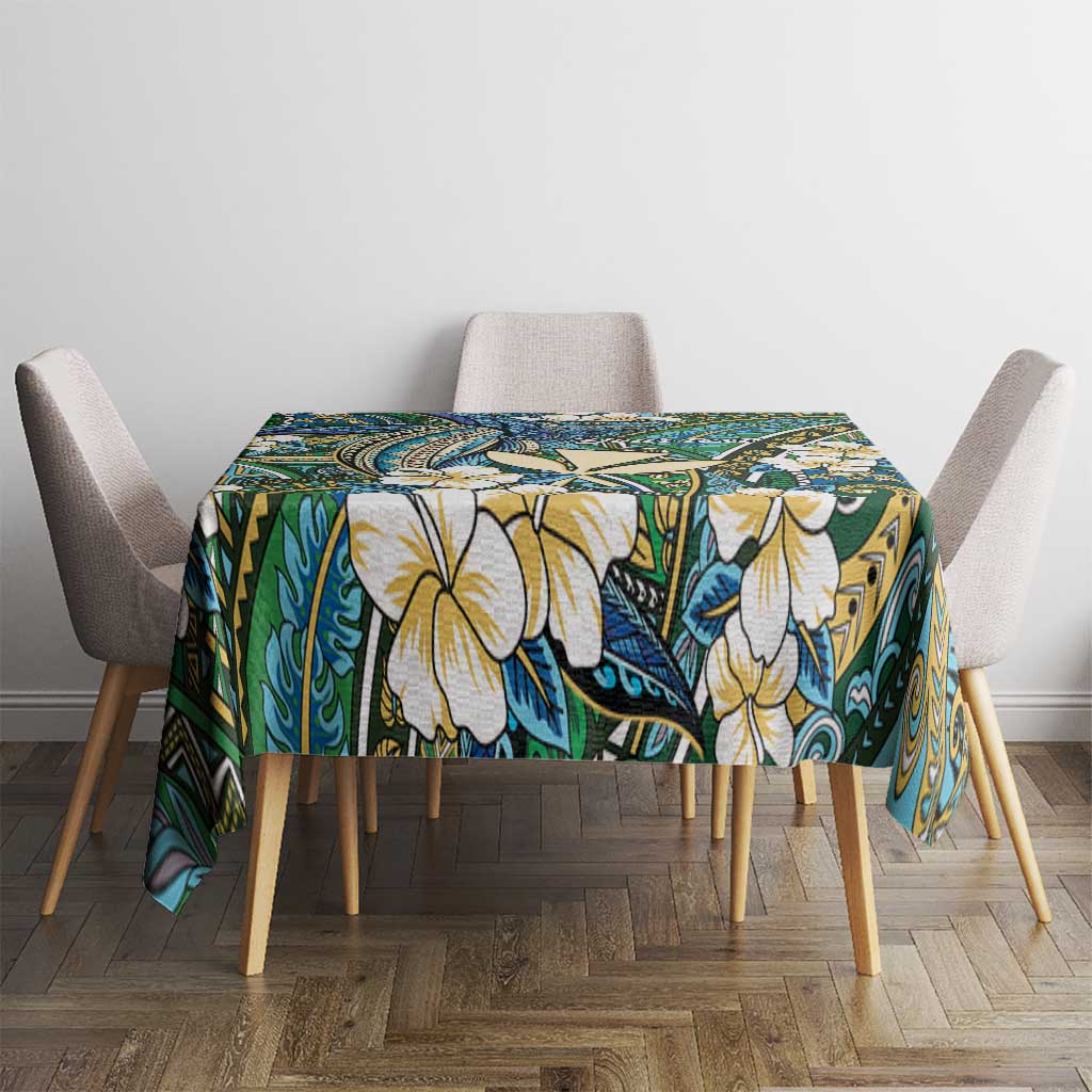 Personalised Hawaii Tribal Humpback Whale Tablecloth Omaomao Hibiscus Seamless Pattern