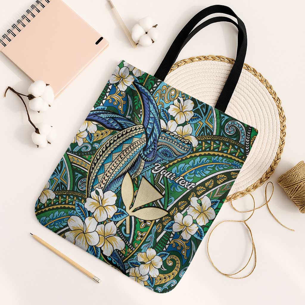 Personalised Hawaii Tribal Humpback Whale Tote Bag Omaomao Hibiscus Seamless Pattern