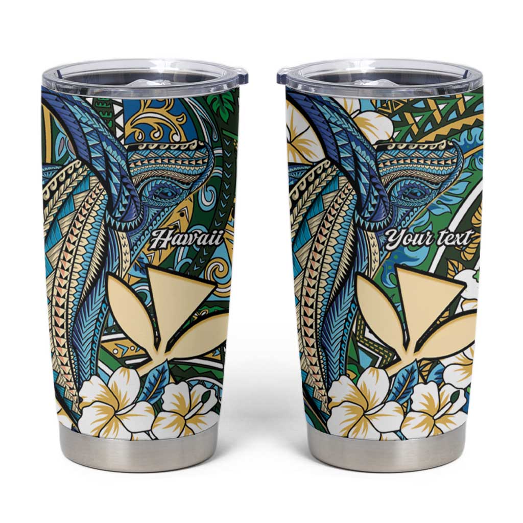 Personalised Hawaii Tribal Humpback Whale Tumbler Cup Omaomao Hibiscus Seamless Pattern