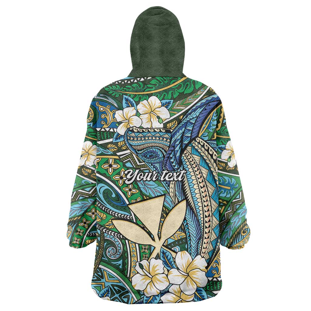 Personalised Hawaii Tribal Humpback Whale Wearable Blanket Hoodie Omaomao Hibiscus Seamless Pattern LT9 - Polynesian Pride