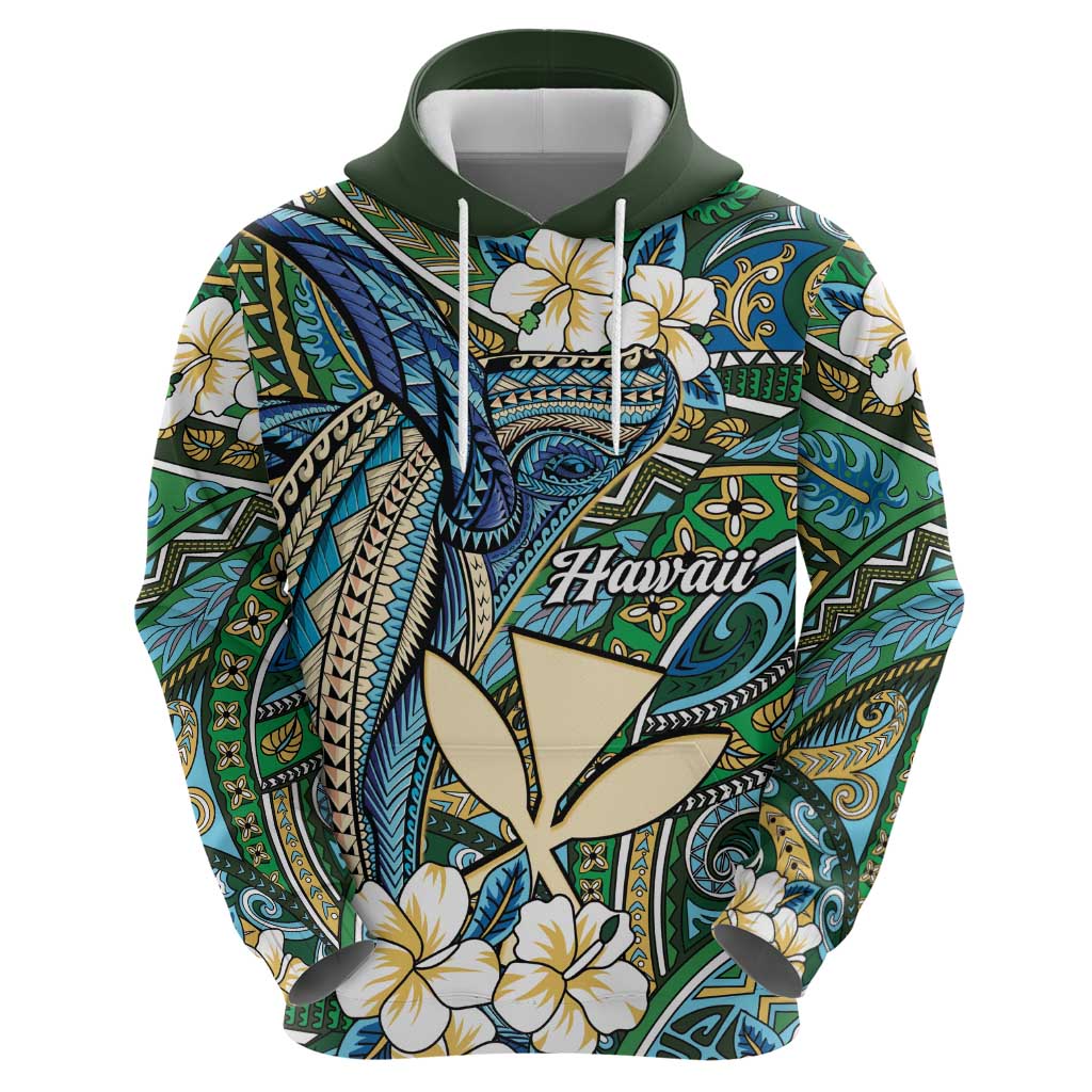 Personalised Hawaii Tribal Humpback Whale Zip Hoodie Omaomao Hibiscus Seamless Pattern LT9 - Polynesian Pride