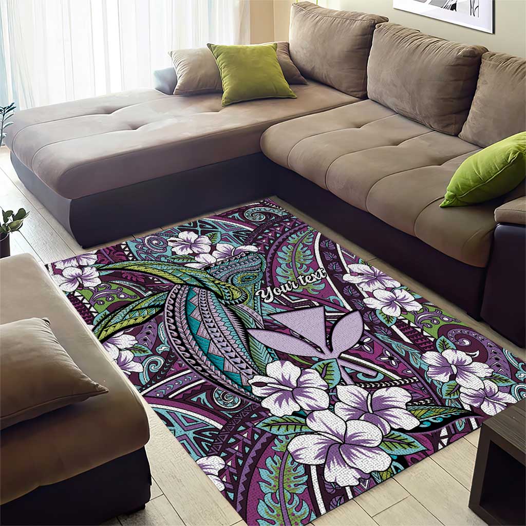 Personalised Hawaii Tribal Humpback Whale Area Rug Poni Hibiscus Seamless Pattern LT9 - Polynesian Pride