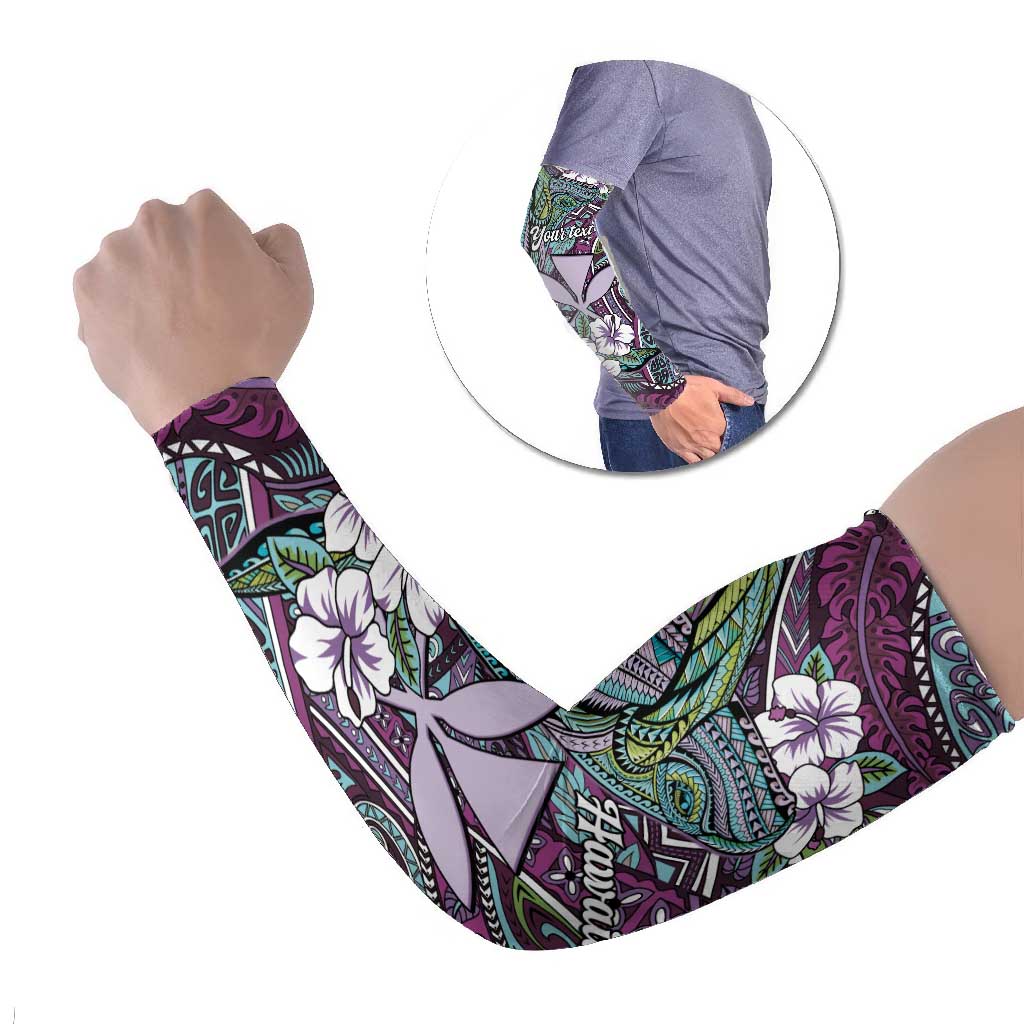 Personalised Hawaii Tribal Humpback Whale Arm Sleeves Poni Hibiscus Seamless Pattern LT9 Set of 2 Purple - Polynesian Pride