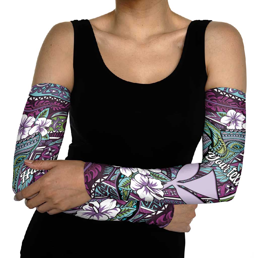 Personalised Hawaii Tribal Humpback Whale Arm Sleeves Poni Hibiscus Seamless Pattern LT9 - Polynesian Pride