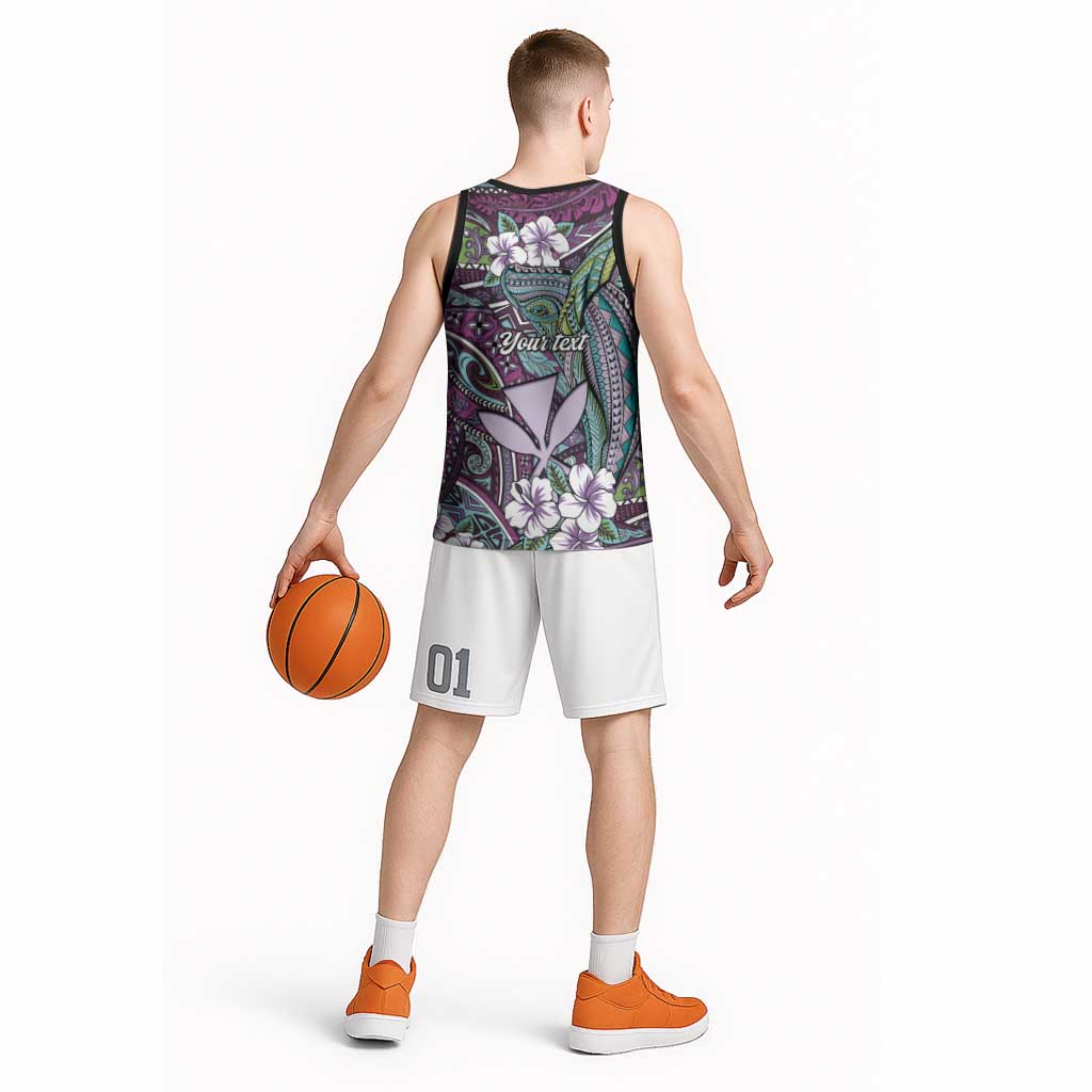 Personalised Hawaii Tribal Humpback Whale Basketball Jersey Poni Hibiscus Seamless Pattern LT9 - Polynesian Pride