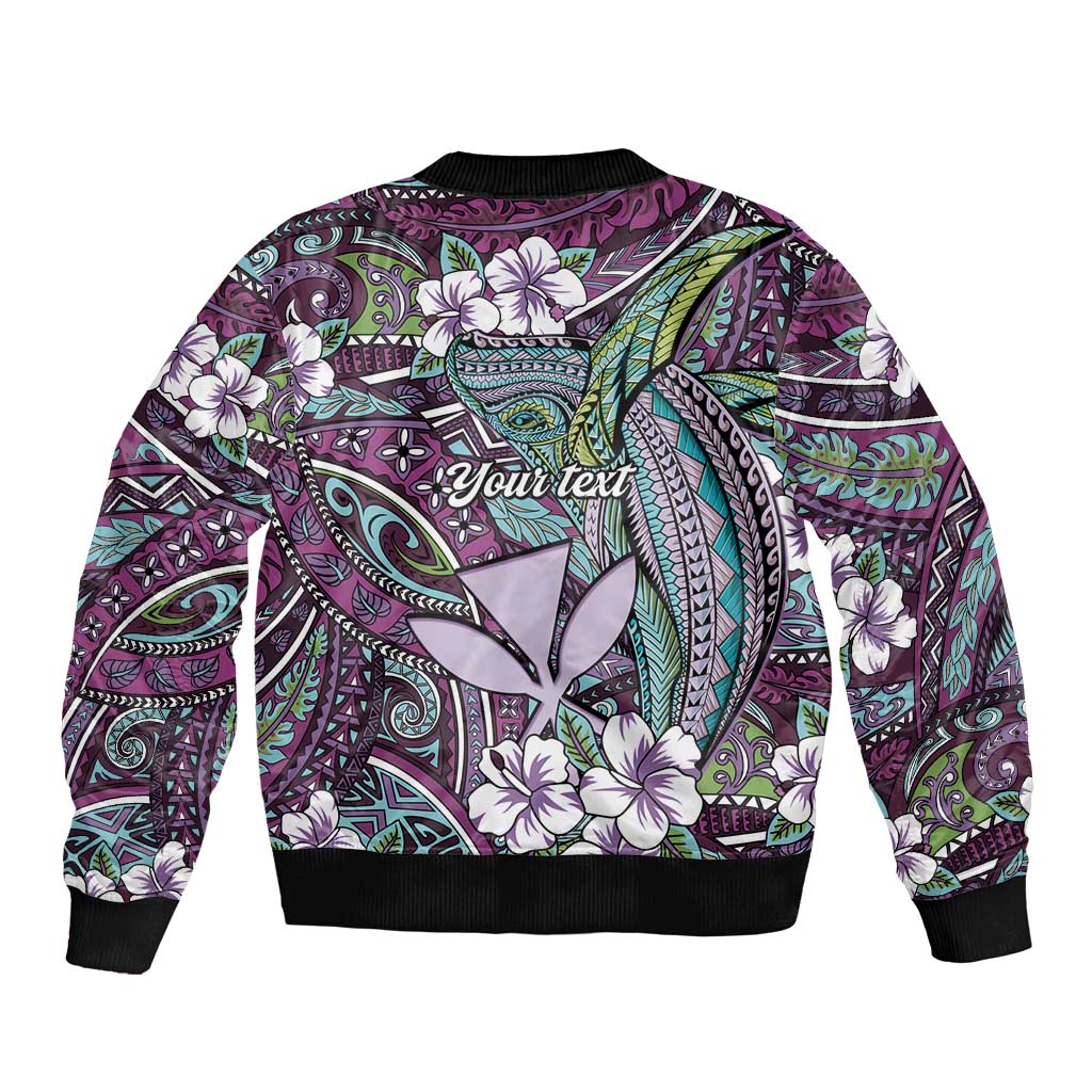 Personalised Hawaii Tribal Humpback Whale Bomber Jacket Poni Hibiscus Seamless Pattern LT9 - Polynesian Pride