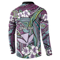 Personalised Hawaii Tribal Humpback Whale Button Sweatshirt Poni Hibiscus Seamless Pattern LT9 - Polynesian Pride