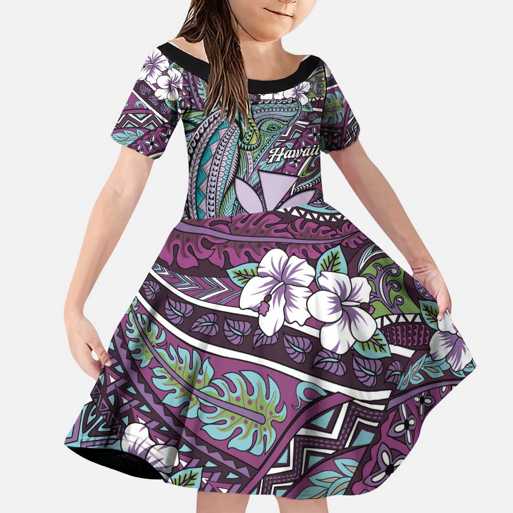 Personalised Hawaii Tribal Humpback Whale Family Matching Off Shoulder Maxi Dress and Hawaiian Shirt Poni Hibiscus Seamless Pattern