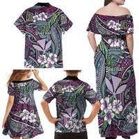 Personalised Hawaii Tribal Humpback Whale Family Matching Off Shoulder Maxi Dress and Hawaiian Shirt Poni Hibiscus Seamless Pattern