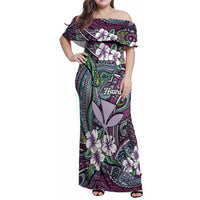 Personalised Hawaii Tribal Humpback Whale Family Matching Off Shoulder Maxi Dress and Hawaiian Shirt Poni Hibiscus Seamless Pattern