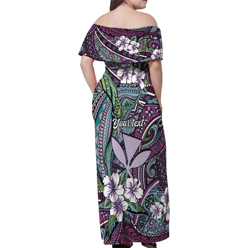 Personalised Hawaii Tribal Humpback Whale Family Matching Off Shoulder Maxi Dress and Hawaiian Shirt Poni Hibiscus Seamless Pattern