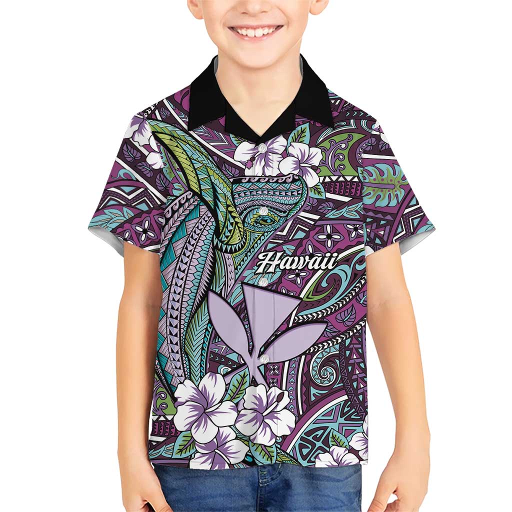 Personalised Hawaii Tribal Humpback Whale Family Matching Off Shoulder Maxi Dress and Hawaiian Shirt Poni Hibiscus Seamless Pattern