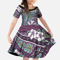 Personalised Hawaii Tribal Humpback Whale Family Matching Short Sleeve Bodycon Dress and Hawaiian Shirt Poni Hibiscus Seamless Pattern