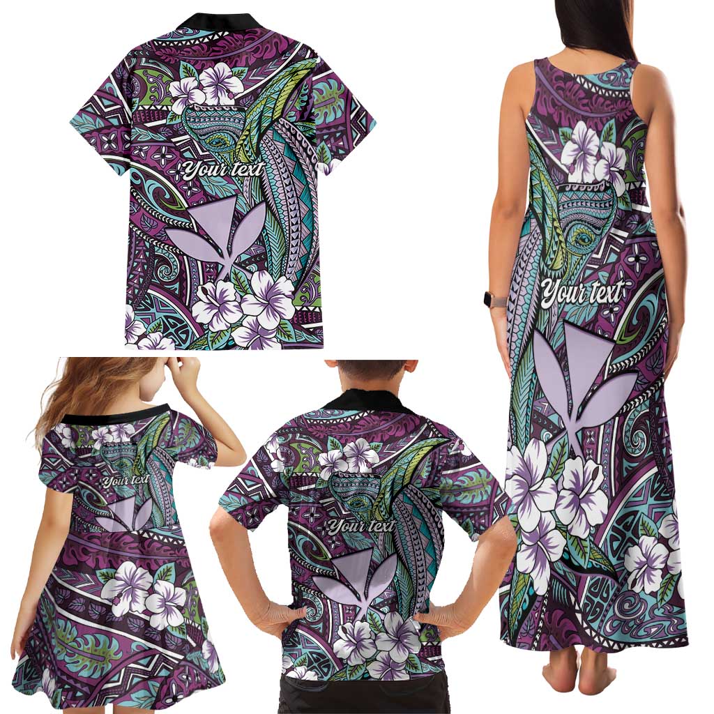 Personalised Hawaii Tribal Humpback Whale Family Matching Tank Maxi Dress and Hawaiian Shirt Poni Hibiscus Seamless Pattern