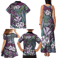Personalised Hawaii Tribal Humpback Whale Family Matching Tank Maxi Dress and Hawaiian Shirt Poni Hibiscus Seamless Pattern
