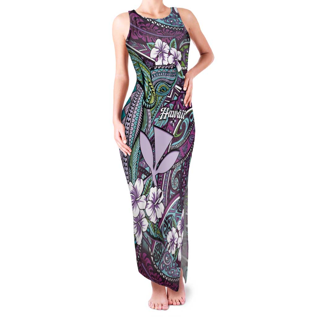 Personalised Hawaii Tribal Humpback Whale Family Matching Tank Maxi Dress and Hawaiian Shirt Poni Hibiscus Seamless Pattern