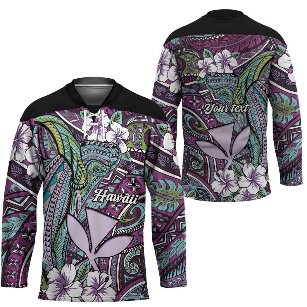 Personalised Hawaii Tribal Humpback Whale Hockey Jersey Poni Hibiscus Seamless Pattern