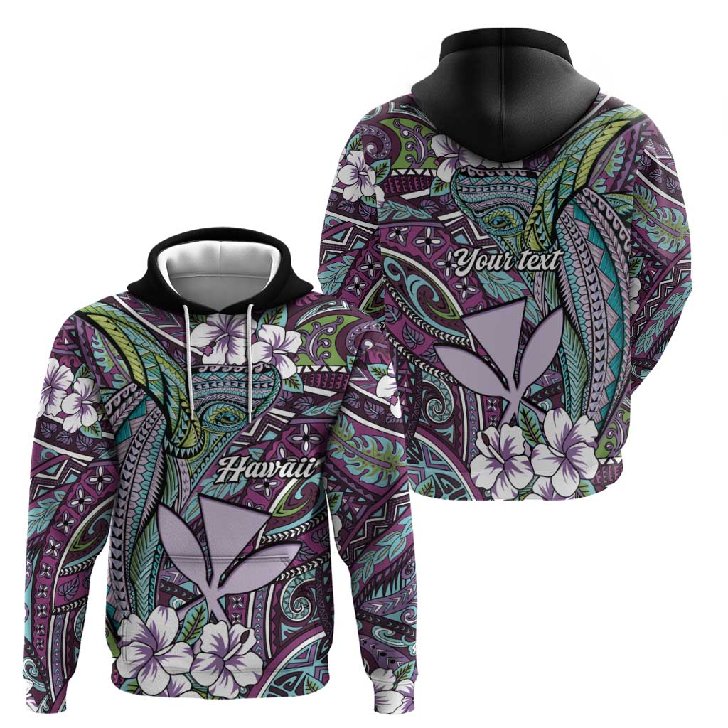 Personalised Hawaii Tribal Humpback Whale Hoodie Poni Hibiscus Seamless Pattern LT9 - Polynesian Pride