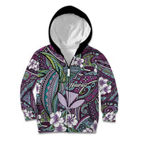 Personalised Hawaii Tribal Humpback Whale Kid Hoodie Poni Hibiscus Seamless Pattern LT9 Zip Hoodie Purple - Polynesian Pride