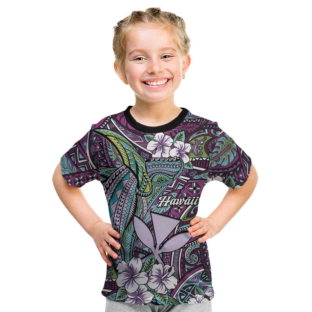 Personalised Hawaii Tribal Humpback Whale Kid T Shirt Poni Hibiscus Seamless Pattern