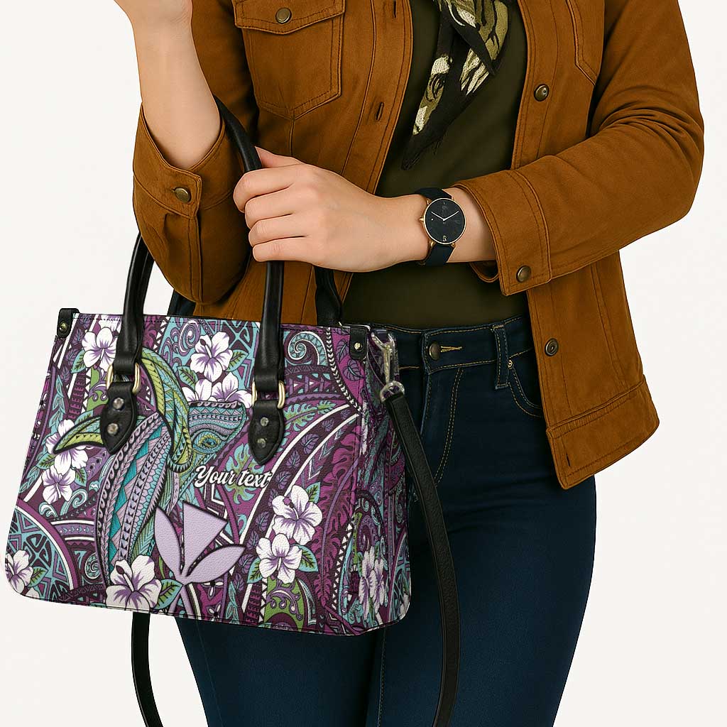 Personalised Hawaii Tribal Humpback Whale Leather Bag Poni Hibiscus Seamless Pattern