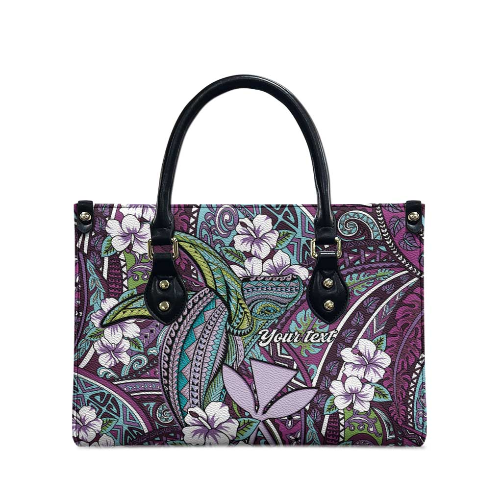 Personalised Hawaii Tribal Humpback Whale Leather Bag Poni Hibiscus Seamless Pattern