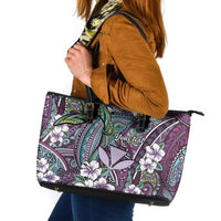 Personalised Hawaii Tribal Humpback Whale Leather Tote Bag Poni Hibiscus Seamless Pattern