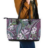 Personalised Hawaii Tribal Humpback Whale Leather Tote Bag Poni Hibiscus Seamless Pattern