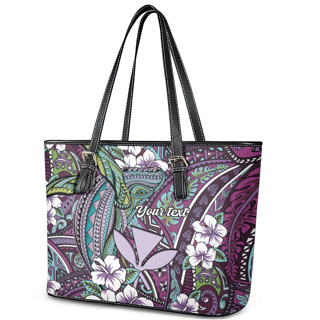 Personalised Hawaii Tribal Humpback Whale Leather Tote Bag Poni Hibiscus Seamless Pattern