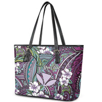 Personalised Hawaii Tribal Humpback Whale Leather Tote Bag Poni Hibiscus Seamless Pattern