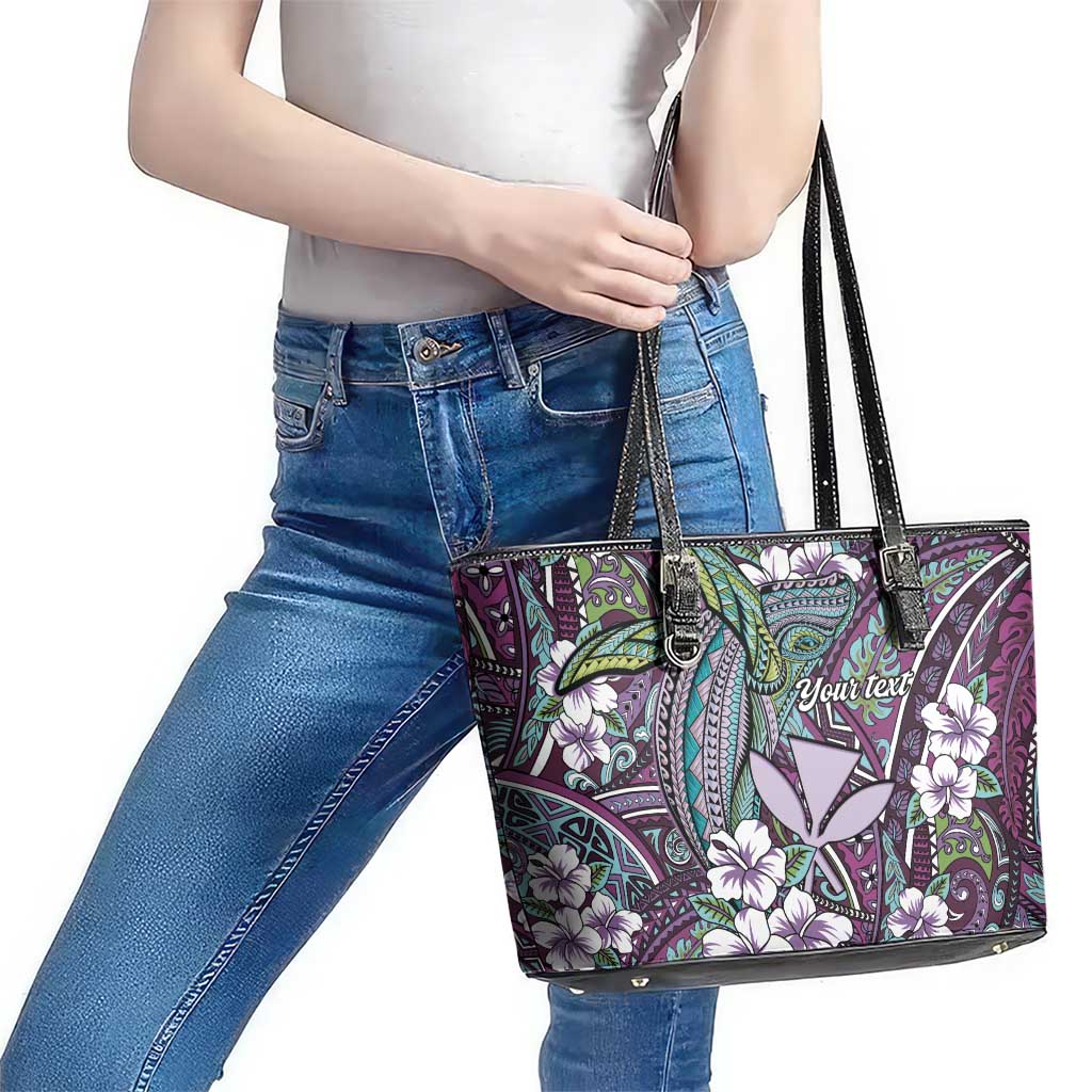 Personalised Hawaii Tribal Humpback Whale Leather Tote Bag Poni Hibiscus Seamless Pattern