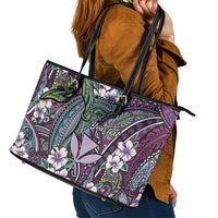 Personalised Hawaii Tribal Humpback Whale Leather Tote Bag Poni Hibiscus Seamless Pattern