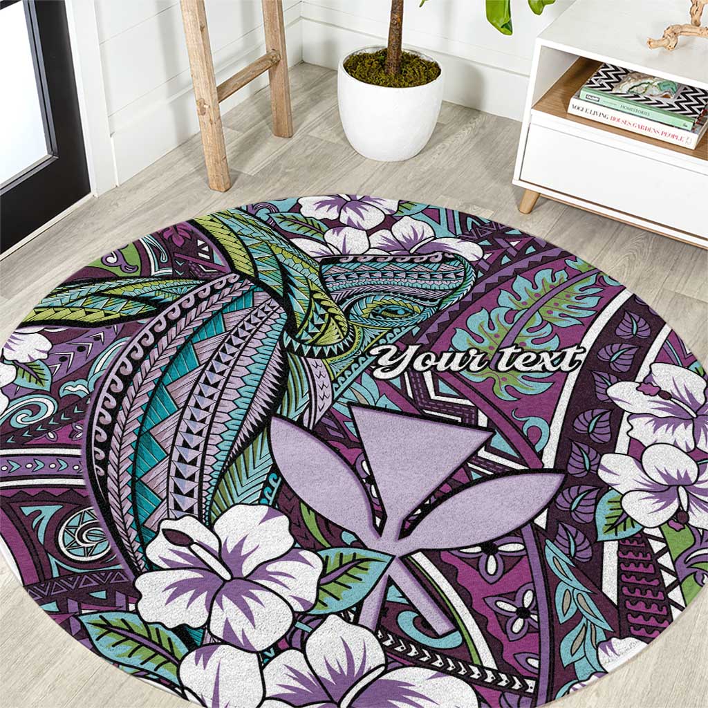 Personalised Hawaii Tribal Humpback Whale Round Carpet Poni Hibiscus Seamless Pattern