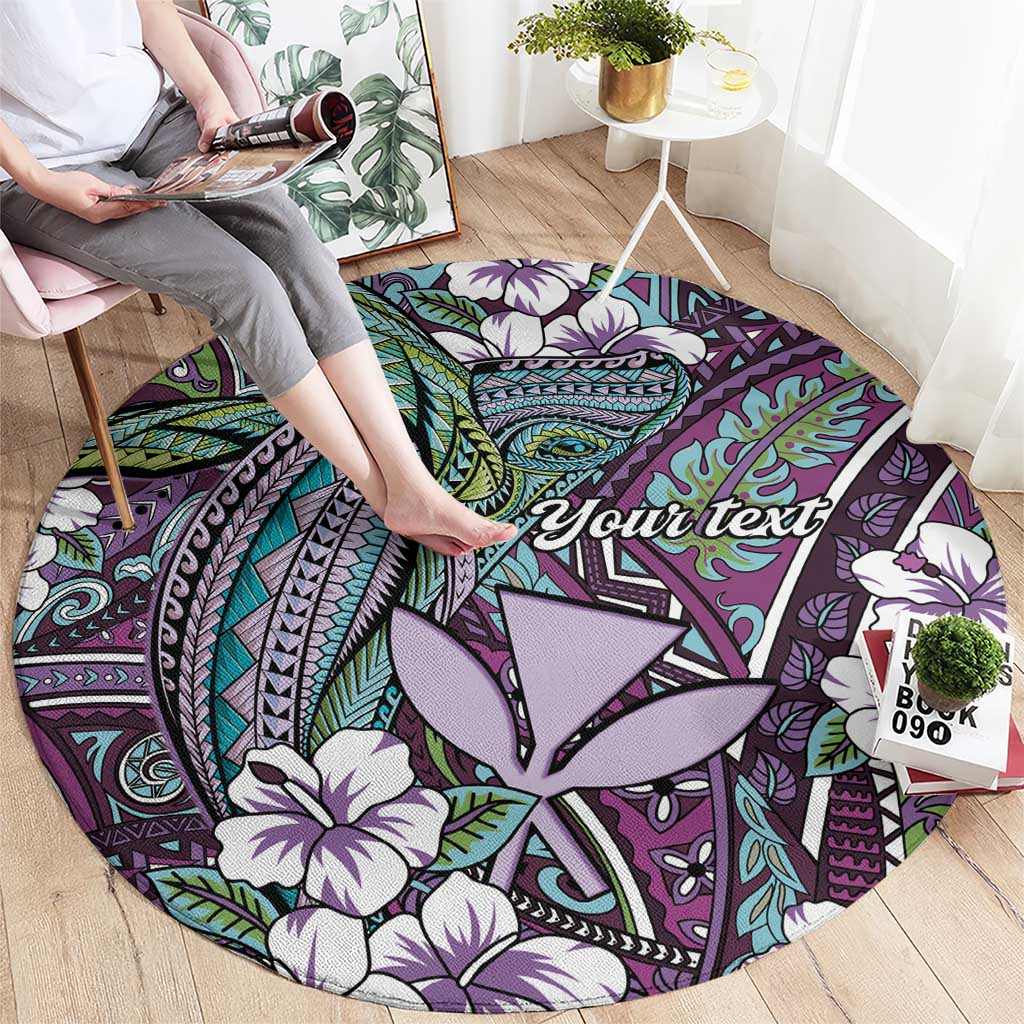 Personalised Hawaii Tribal Humpback Whale Round Carpet Poni Hibiscus Seamless Pattern
