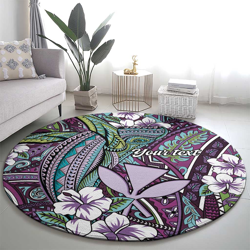Personalised Hawaii Tribal Humpback Whale Round Carpet Poni Hibiscus Seamless Pattern