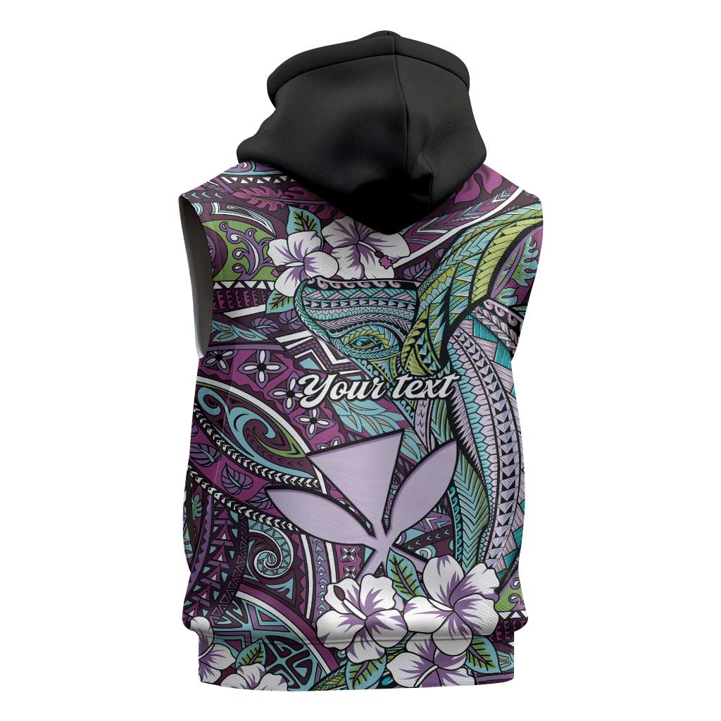 Personalised Hawaii Tribal Humpback Whale Sleeveless Hoodie Poni Hibiscus Seamless Pattern LT9 - Polynesian Pride