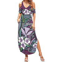 Personalised Hawaii Tribal Humpback Whale Summer Maxi Dress Poni Hibiscus Seamless Pattern