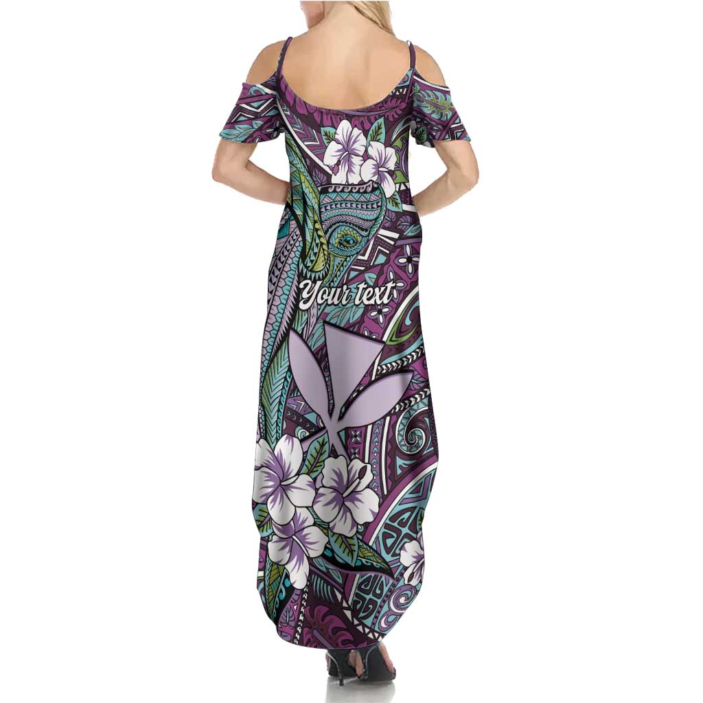 Personalised Hawaii Tribal Humpback Whale Summer Maxi Dress Poni Hibiscus Seamless Pattern