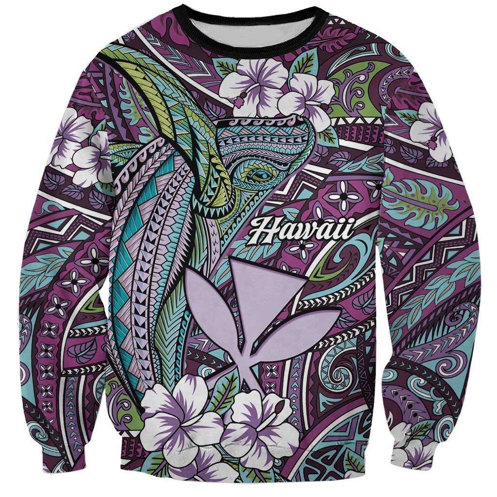 Personalised Hawaii Tribal Humpback Whale Sweatshirt Poni Hibiscus Seamless Pattern LT9 Unisex Purple - Polynesian Pride