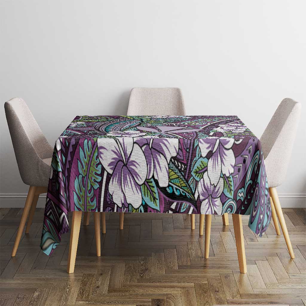 Personalised Hawaii Tribal Humpback Whale Tablecloth Poni Hibiscus Seamless Pattern