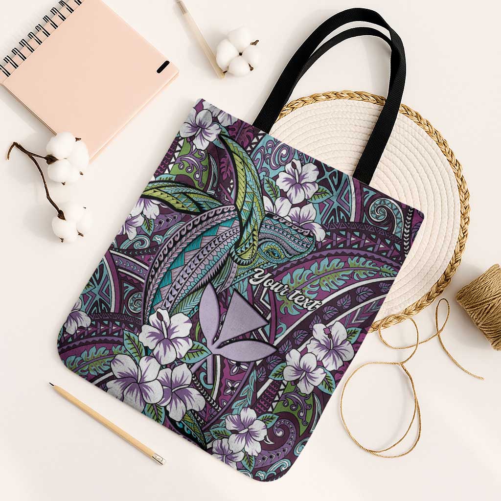 Personalised Hawaii Tribal Humpback Whale Tote Bag Poni Hibiscus Seamless Pattern