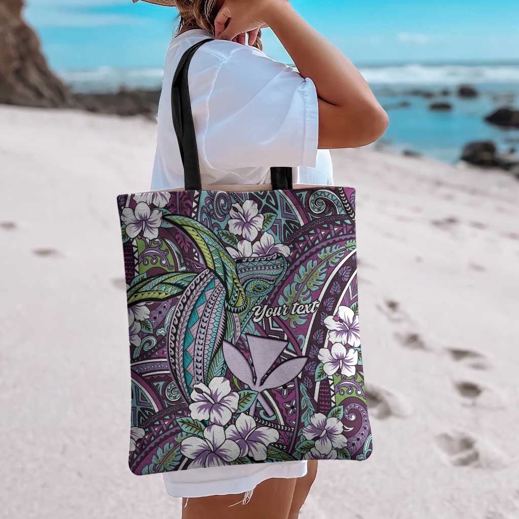 Personalised Hawaii Tribal Humpback Whale Tote Bag Poni Hibiscus Seamless Pattern