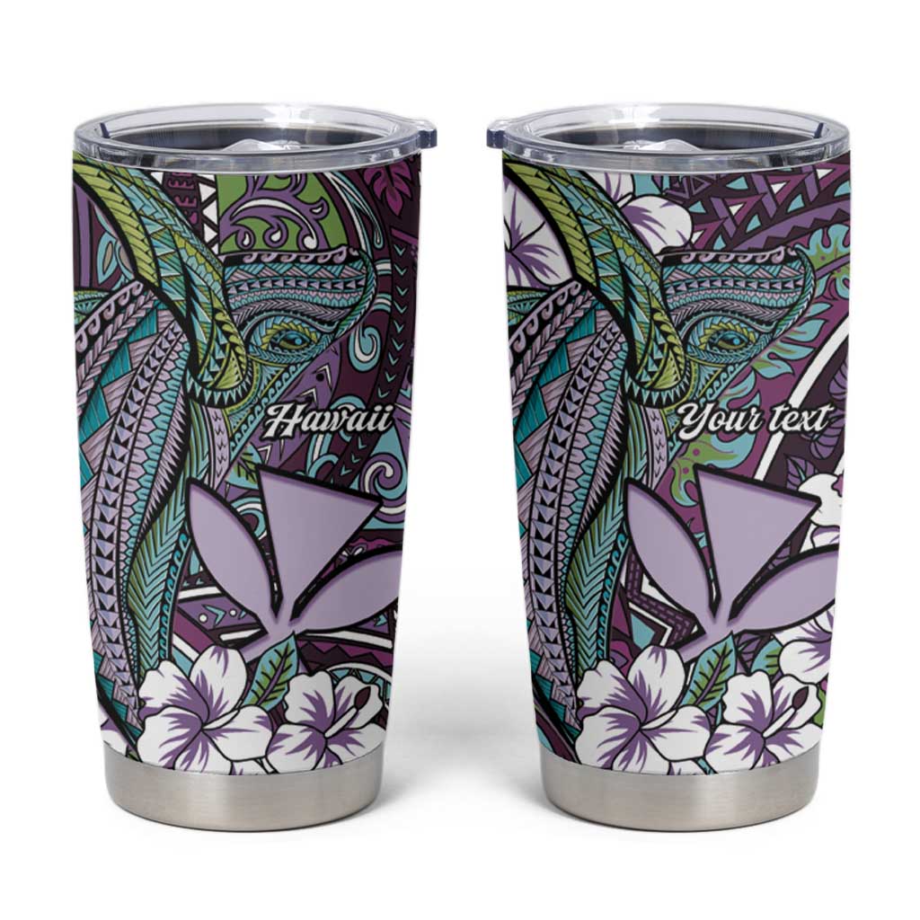 Personalised Hawaii Tribal Humpback Whale Tumbler Cup Poni Hibiscus Seamless Pattern