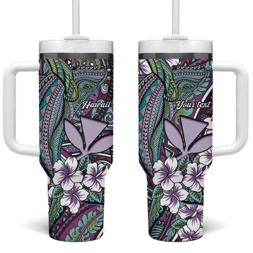 Personalised Hawaii Tribal Humpback Whale Tumbler With Handle Poni Hibiscus Seamless Pattern LT9 One Size: 40 oz Purple - Polynesian Pride