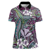 Personalised Hawaii Tribal Humpback Whale Women Polo Shirt Poni Hibiscus Seamless Pattern