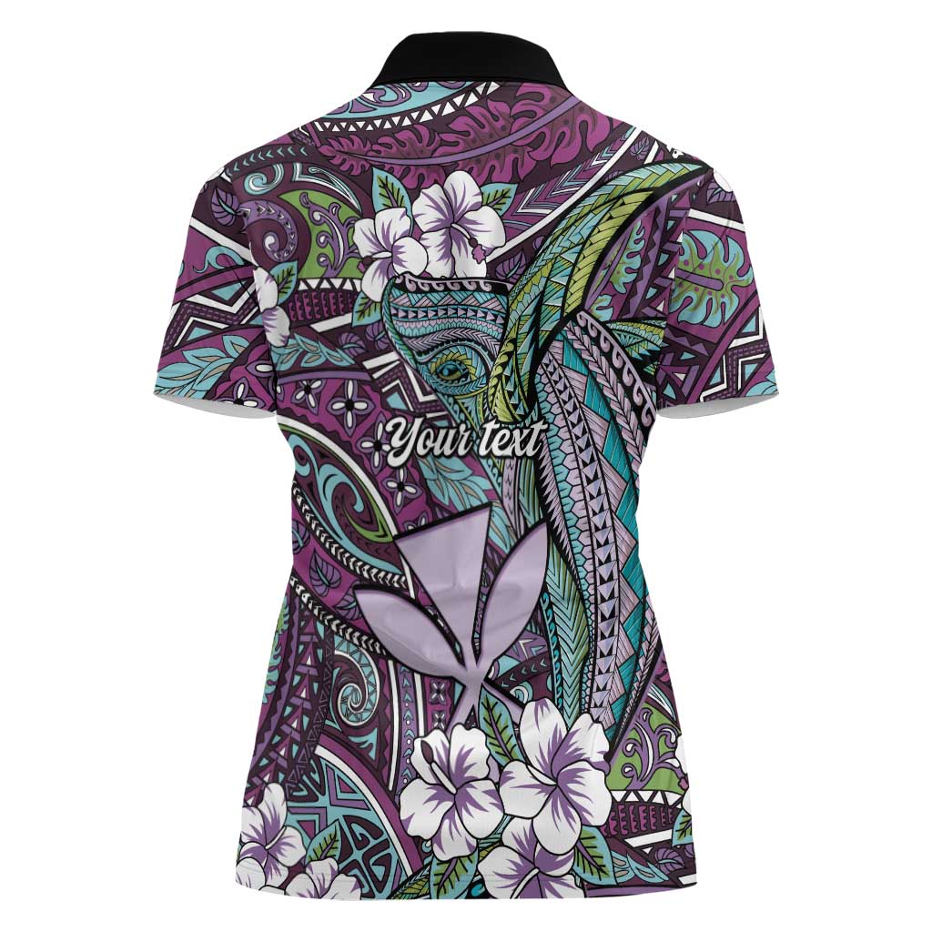 Personalised Hawaii Tribal Humpback Whale Women Polo Shirt Poni Hibiscus Seamless Pattern