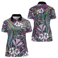 Personalised Hawaii Tribal Humpback Whale Women Polo Shirt Poni Hibiscus Seamless Pattern