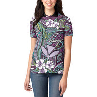 Personalised Hawaii Tribal Humpback Whale Women Polo Shirt Poni Hibiscus Seamless Pattern