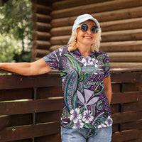 Personalised Hawaii Tribal Humpback Whale Women Polo Shirt Poni Hibiscus Seamless Pattern